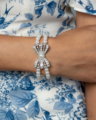 Complete Look - Admirable Aria Bracelet & Adorable Aria Earrings - White Pearl Bow Set