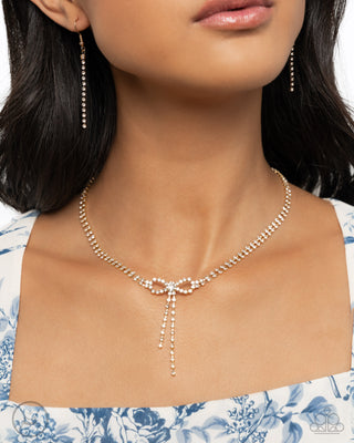 Complete Look - Dapper Delicacy Necklace & Dapper Delight Bracelet - Gold Bow - Set