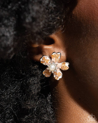 Complete Look - Chiseled Casino Earrings & Chiseled Captain Ring - Brown Flower - Set
