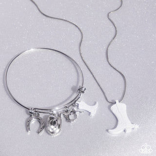 Complete Look - Boot Scootin' Bravado Necklace & Western Waltz Bracelet - White -Set
