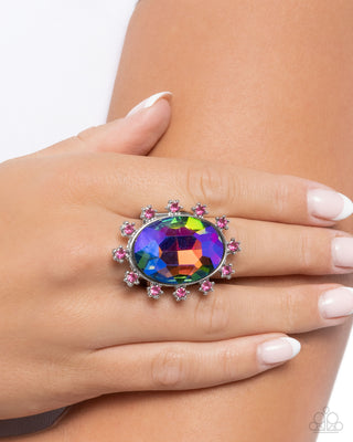 Make a Sound - Pink - Oversized Oval UV Oil Spill Gem Paparazzi Ring