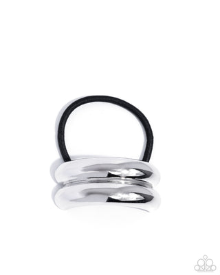 Headlining Hair Toss - Silver - Metal Embellished Decorative Ponytail Holder Paparazzi Hair Tie