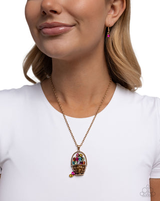 Easter Basket Brilliance - Multi - Colorful Rhinestone Easter Egg Gold Basket Paparazzi Short Necklace