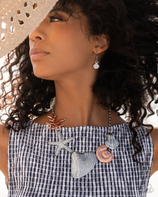 Along the Reef - Silver - Mixed Metal Shell and Starfish Paparazzi Short Necklace - 2025 Empower Me Pink Exclusive