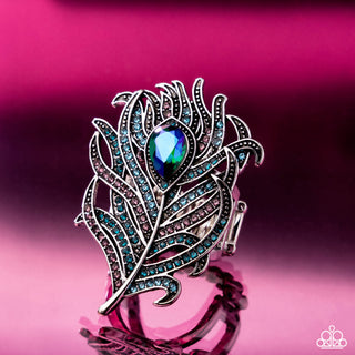 Polished Peacock - Blue - Rhinestone Peacock Feather Paparazzi Ring