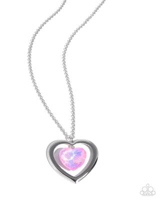 Heartfelt Hemisphere - Pink - UV Iridescent Heart Gem Paparazzi Short Necklace