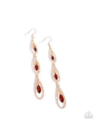 Teardrop Tenure - Brown - Topaz Gem Gold Teardrop Frame Paparazzi Fishhook Earrings