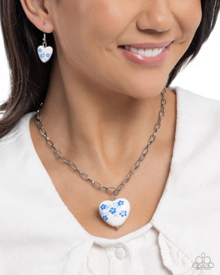 Painted Pact - Complete Look - Painted Ceramic Heart Set - Painted Poetry Necklace & Painted Proficiency Bracelet - Blue Set