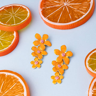 Crack of BLOOM - Orange - Painted Flower Paparazzi Post Earrings