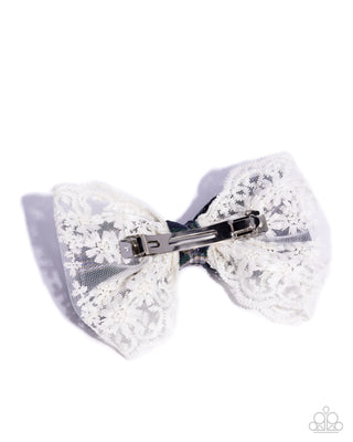 Ready to BOW? - Blue - and Green Plaid and Lace Paparazzi Hair Bow