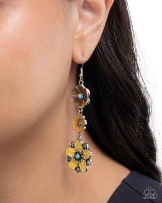 Floral Flock - Yellow - Turquoise Stone Center Flower Paparazzi Fishhook Earrings