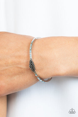 Free-Spirited Shimmer - Blue - Opalescent Bead Feather Paparazzi Cuff Bracelet