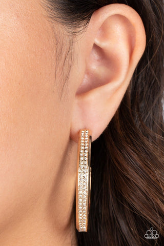 Flash Freeze - Gold - White Rhinestone Paparazzi Hoop Earrings