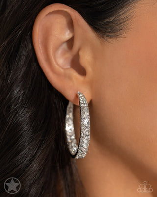 GLITZY by Association - White - Rhinestone Paparazzi Hoop Earrings
