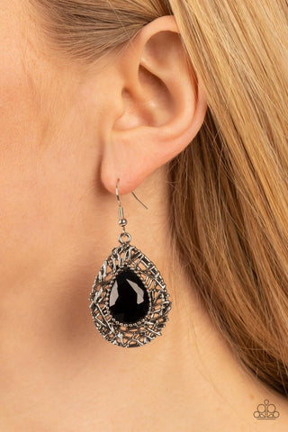 Nest Nouveau - Black - Teardrop Gem Paparazzi Fishhook Earrings