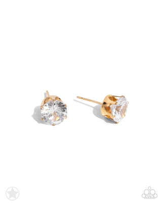 Just in Timeless - Gold - White Rhinestone Stud Paparazzi Post Earrings