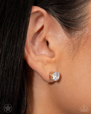 Just in Timeless - Gold - White Rhinestone Stud Paparazzi Post Earrings