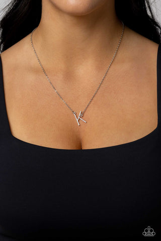 INITIALLY Yours - K - White Rhinestone Paparazzi Short Necklace