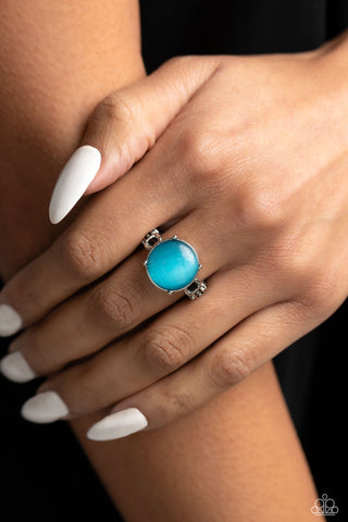 Upper Class Uniform - Blue - Round Cat's Eye Stone Paparazzi Dainty Ring