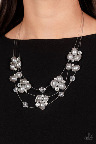 Snow Angels - Silver - Pearl and Gem Tiered Silver Wire Paparazzi Short Necklace