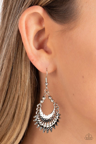 Lunar Luxury - Black - Rhinestone Studded Silver Half Moon Paparazzi Fishhook Earrings