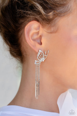 A Few Of My Favorite WINGS - White - and Iridescent Rhinestone Butterfly Paparazzi Post Earrings - 2023 Made for More Convention Exclusive