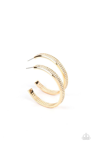 Flash Freeze - Gold - White Rhinestone Paparazzi Hoop Earrings