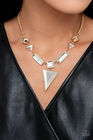 Fetchingly Fierce - Gold - Geometric White Gem Paparazzi Short Necklace - July 2023 Life of the Party Exclusive