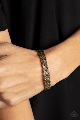 Some Serious Shimmer - Brass - Flat Chain Link Aurum Rhinestone Paparazzi Men's Cuff Bracelet