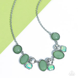 Fantasy World - Green - Bead and White Rhinestone Paparazzi Short Necklace