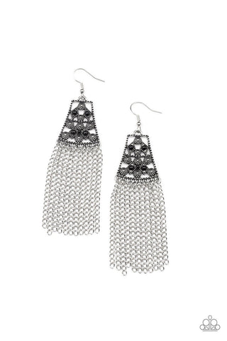 Cleopatra's Allure - Black - Beaded Sunburst Silver Fringe Paparazzi Fishhook Earrings