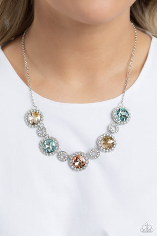 Gorgeous Gems - Multi - Blue, Peach, Gold Gem Paparazzi Short Necklace