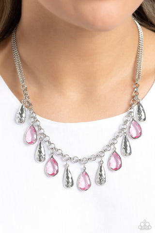 Teardrop Timbre - Pink - Faceted Bead Paparazzi Short Necklace
