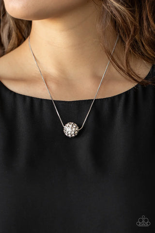 Come Out of your BOMBSHELL - White - Rhinestone Encrusted Bead Paparazzi Short Necklace - Black Diamond Exclusive