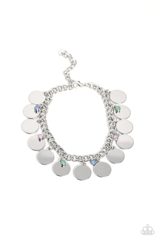 Dreamy Discs - Multi - Opalescent Bead Silver Disc Paparazzi Lobster Claw Bracelet