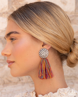 Yarn Yearbook - Multi - Colorful Thread Tassel Paparazzi Post Earrings - August 2025 Meet Your Match Exclusive