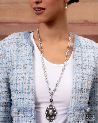Vintage Selfie - White - Pearl Chain and Pendant Paparazzi Long Necklace - August 2025 Meet Your Match Exclusive