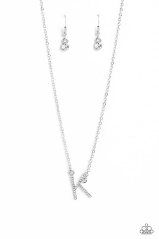 INITIALLY Yours - K - White Rhinestone Paparazzi Short Necklace