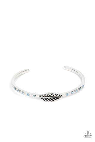 Free-Spirited Shimmer - Blue - Opalescent Bead Feather Paparazzi Cuff Bracelet