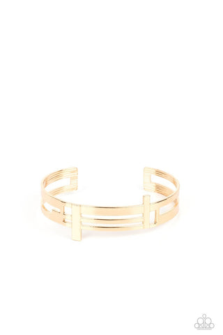 Barred Lines - Gold - Sleek Bar Paparazzi Cuff Bracelet