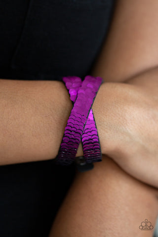 Under the SEQUINS - Purple - and Blue Reversible Sequin Paparazzi Double Snap Wrap Bracelet