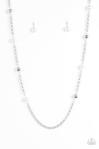 Showroom Shimmer - White - Pearl Silver Bead Paparazzi Long Necklace