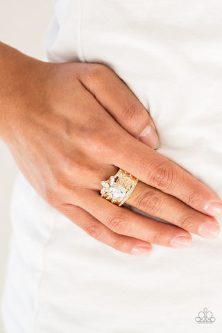 Top Dollar Bling - Gold - White Gem Paparazzi Ring