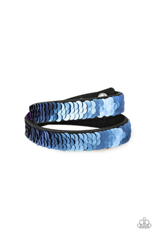 Under the SEQUINS - Purple - and Blue Reversible Sequin Paparazzi Double Snap Wrap Bracelet