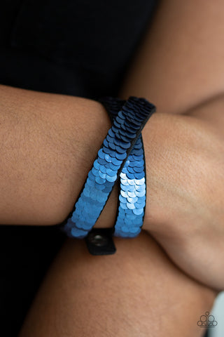 Under the SEQUINS - Purple - and Blue Reversible Sequin Paparazzi Double Snap Wrap Bracelet
