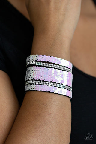 MERMAID Service - White - Iridescent Reversible Sequin Paparazzi Snap Wrap Bracelet