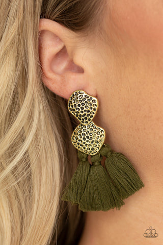 Tenacious Tassel Green Paparazzi Earrings
