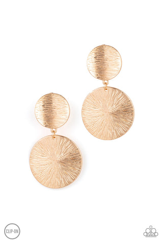 BRIGHT on Cue Gold Paparazzi Clip-On Earrings