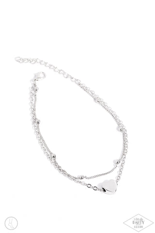 Ocean Heart - Silver - Heart Paparazzi Anklet - Black Diamond Exclusive