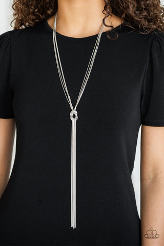 Forget Me KNOT - Silver - Snake Chain Paparazzi Long Necklace - November 2019 Life of the Party Exclusive